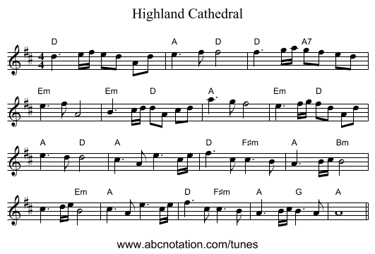 Highland Cathedral - staff notation