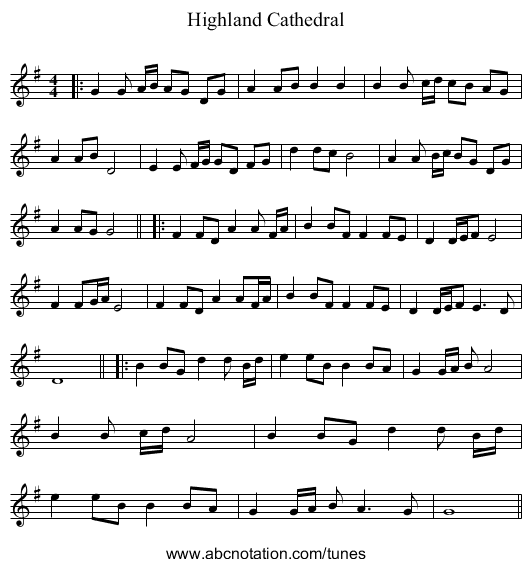 Highland Cathedral - staff notation