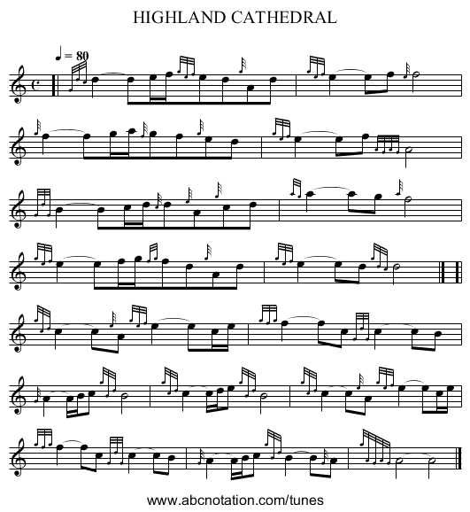 HIGHLAND CATHEDRAL - staff notation