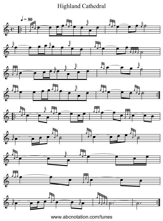 Highland Cathedral - staff notation