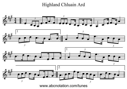 Highland Chluain Ard - staff notation