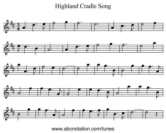 Highland Cradle Song - staff notation