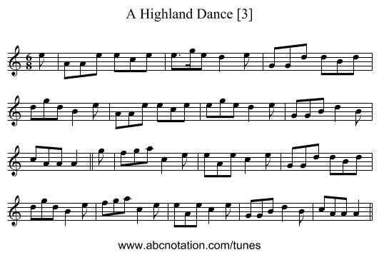 Highland Dance [3], A - staff notation