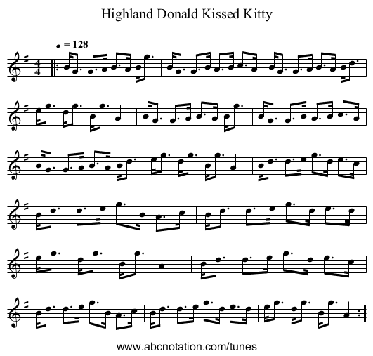 Highland Donald Kissed Kitty - staff notation