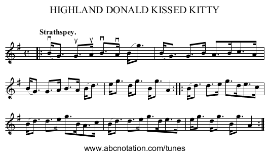 HIGHLAND DONALD KISSED KITTY - staff notation