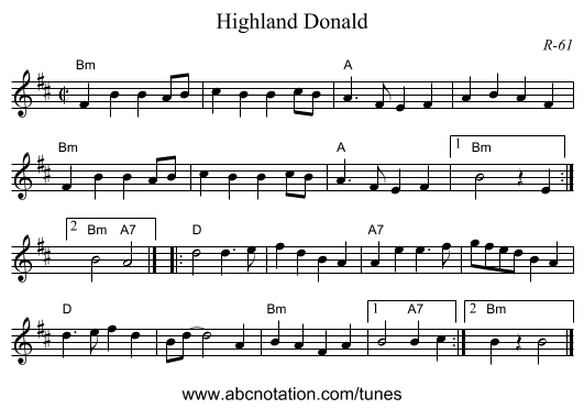 Highland Donald - staff notation
