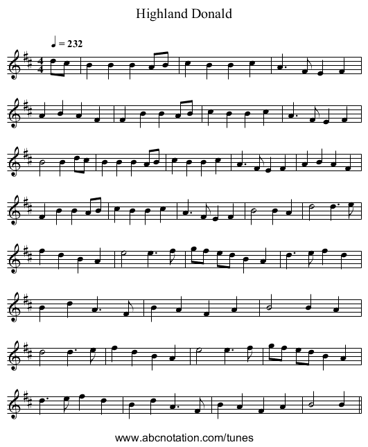 Highland Donald - staff notation
