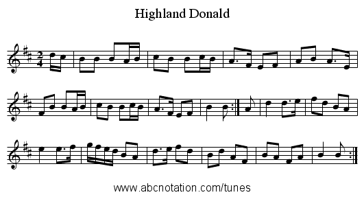 Highland Donald - staff notation