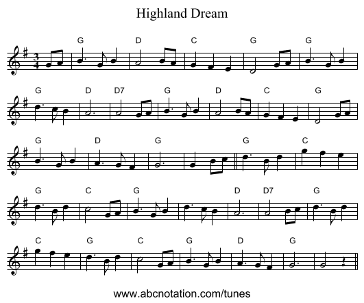 Highland Dream - staff notation
