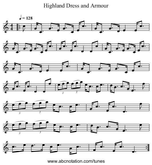Highland Dress and Armour - staff notation