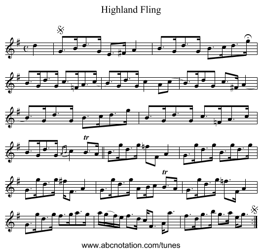 Highland Fling - staff notation