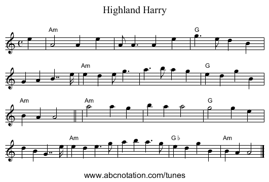Highland Harry - staff notation
