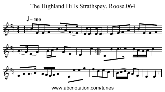 Highland Hills Strathspey. Roose.064, The - staff notation