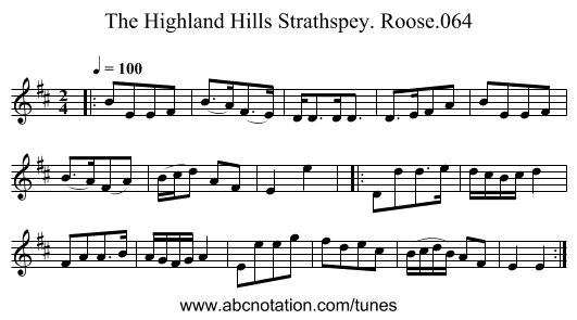 Highland Hills Strathspey. Roose.064, The - staff notation