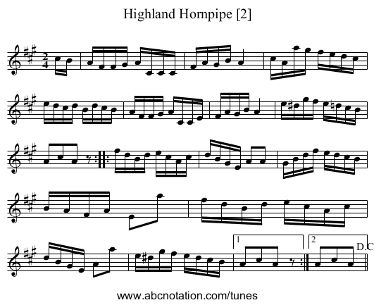 Highland Hornpipe [2] - staff notation
