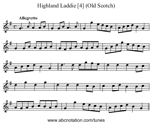 Highland Laddie [4] (Old Scotch) - staff notation
