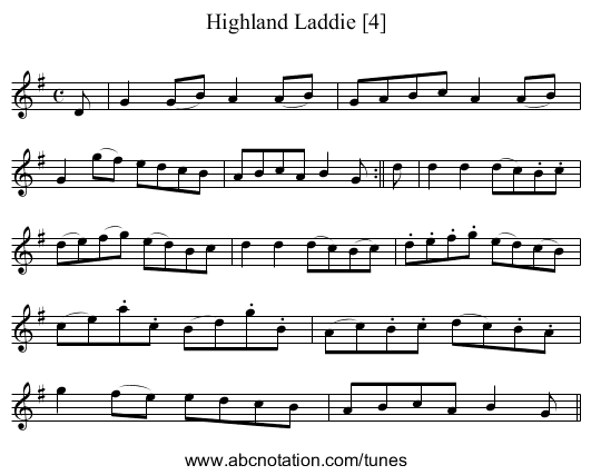 Highland Laddie [4] - staff notation