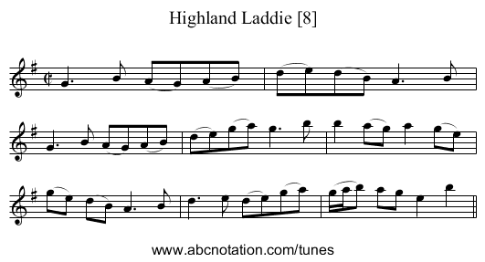 Highland Laddie [8] - staff notation