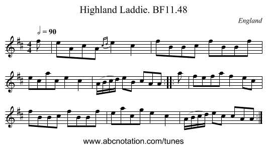 Highland Laddie. BF11.48 - staff notation