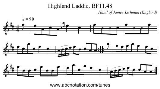 Highland Laddie. BF11.48 - staff notation
