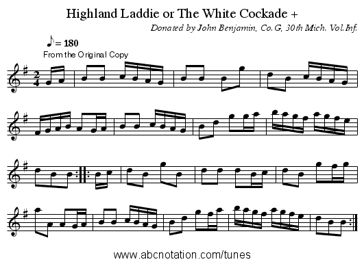Highland Laddie or The White Cockade + - staff notation