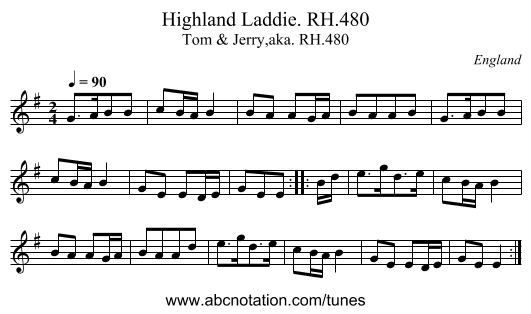 Highland Laddie. RH.480 - staff notation