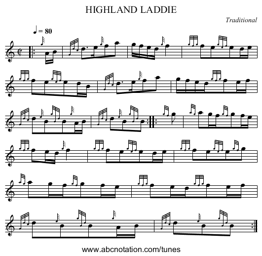 HIGHLAND LADDIE - staff notation