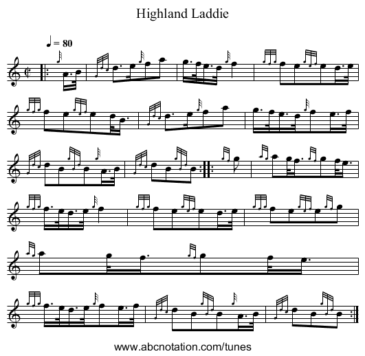 Highland Laddie - staff notation