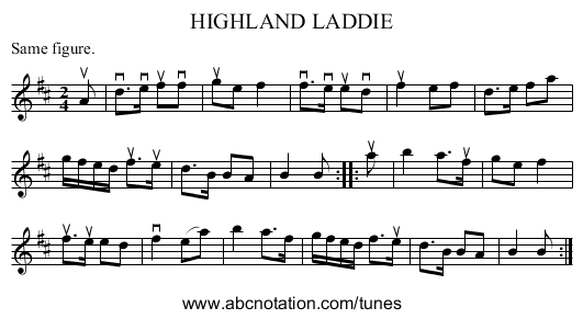 HIGHLAND LADDIE - staff notation