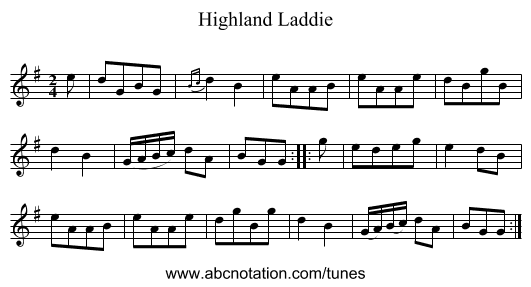 Highland Laddie - staff notation
