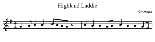 Highland Laddie - staff notation