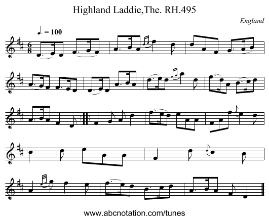 Highland Laddie,The. RH.495 - staff notation