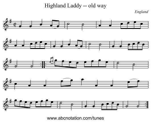 Highland Laddy -- old way - staff notation