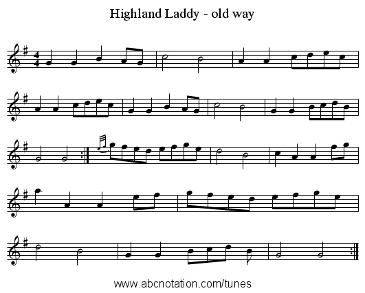 Highland Laddy - old way - staff notation