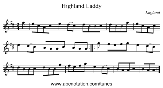 Highland Laddy - staff notation