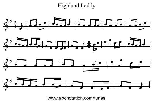 Highland Laddy - staff notation