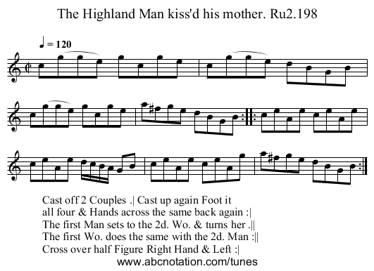 Highland Man kiss'd his mother. Ru2.198, The - staff notation