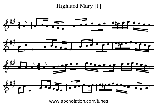 Highland Mary [1] - staff notation