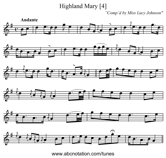 Highland Mary [4] - staff notation