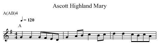 Highland Mary, Ascott - staff notation