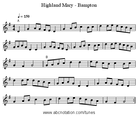 Highland Mary - Bampton - staff notation
