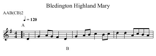 Highland Mary, Bledington - staff notation