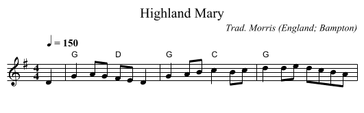 Highland Mary - staff notation
