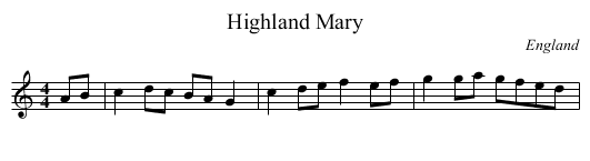 Highland Mary - staff notation