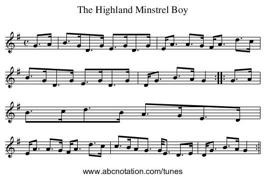 Highland Minstrel Boy, The - staff notation