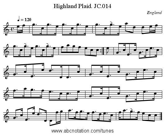 Highland Plaid. JC.014 - staff notation