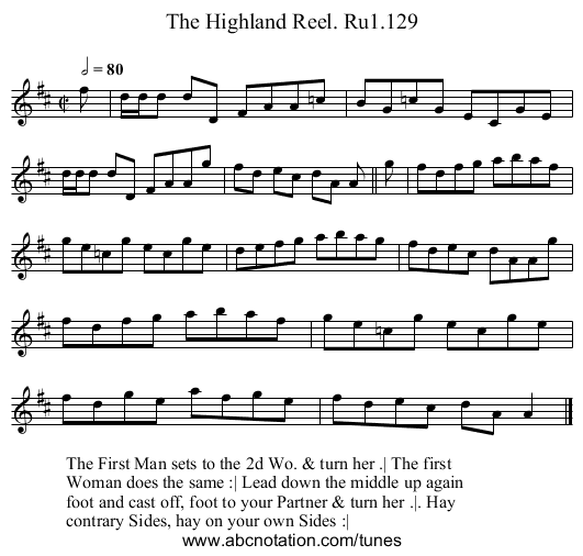 Highland Reel. Ru1.129, The - staff notation
