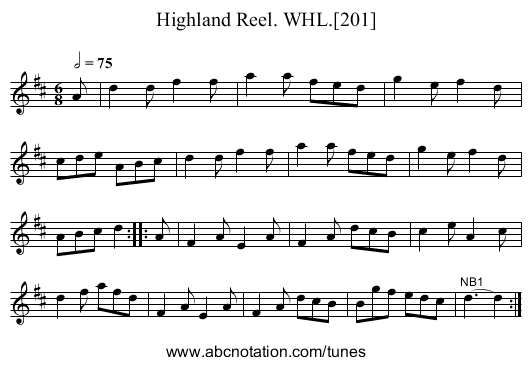 Highland Reel. WHL.[201] - staff notation