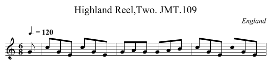 Highland Reel,Two. JMT.109 - staff notation