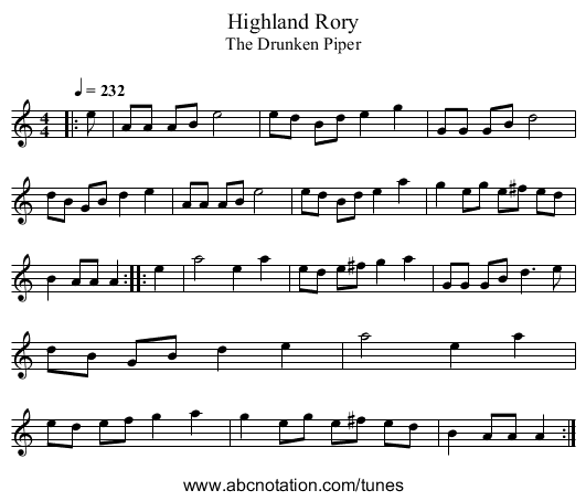 Highland Rory - staff notation